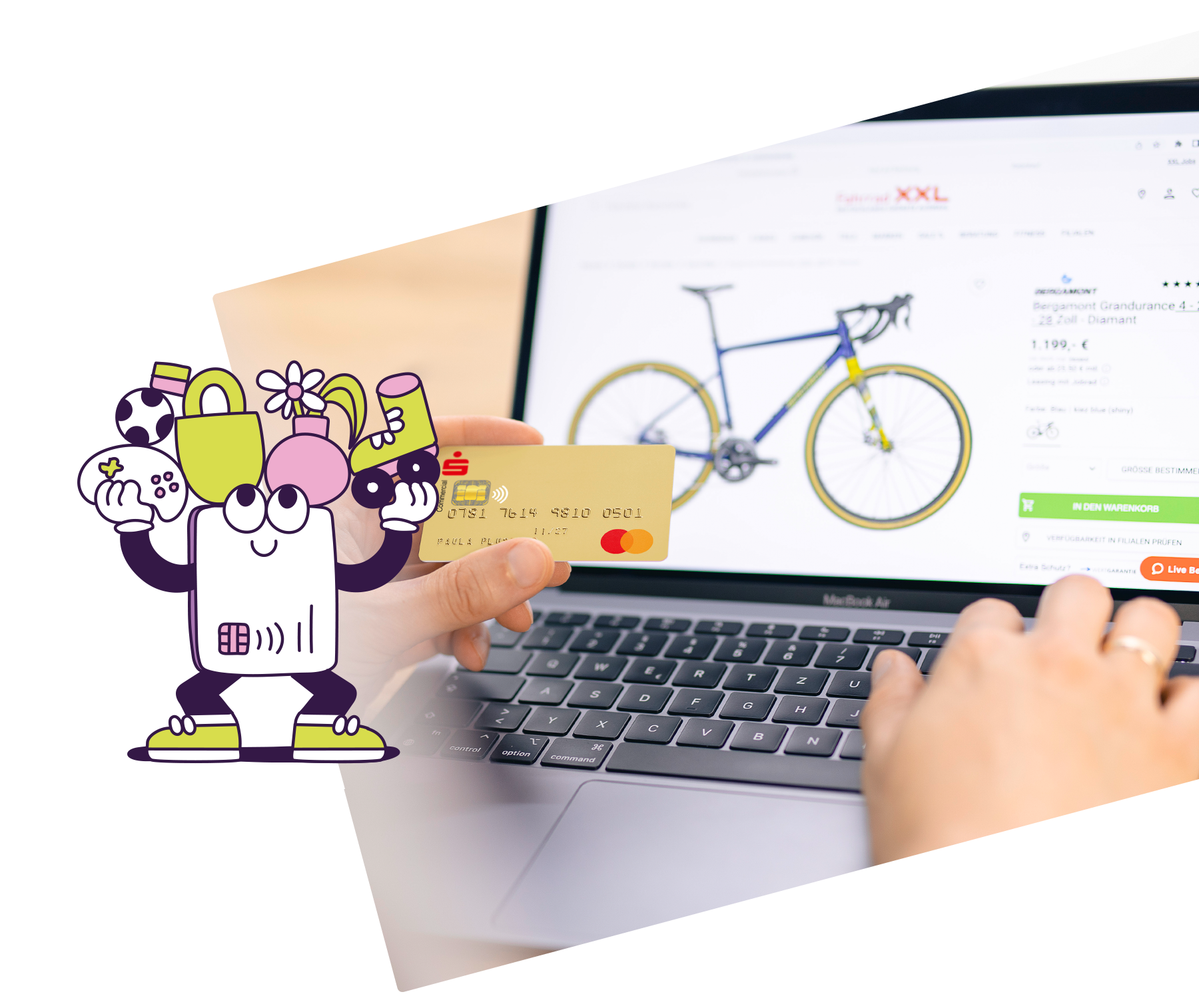 Karteninhabende mit Kreditkarte beim Online-Shopping in einem Fahrad-Shop Karteninhabende mit Kreditkarte beim Online-Shopping in einem Fahrad-Shop
