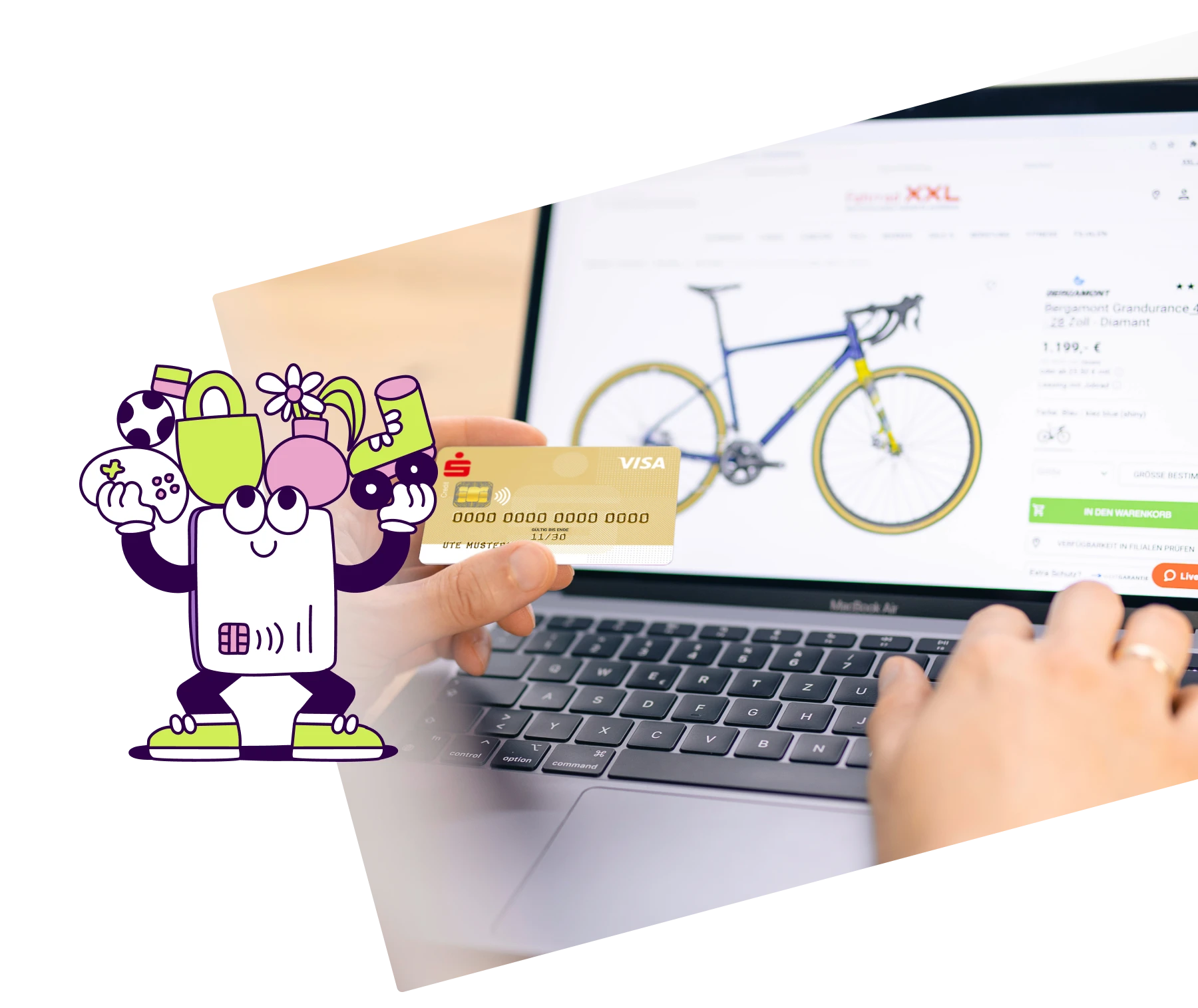 Karteninhabende mit Kreditkarte beim Online-Shopping in einem Fahrad-Shop