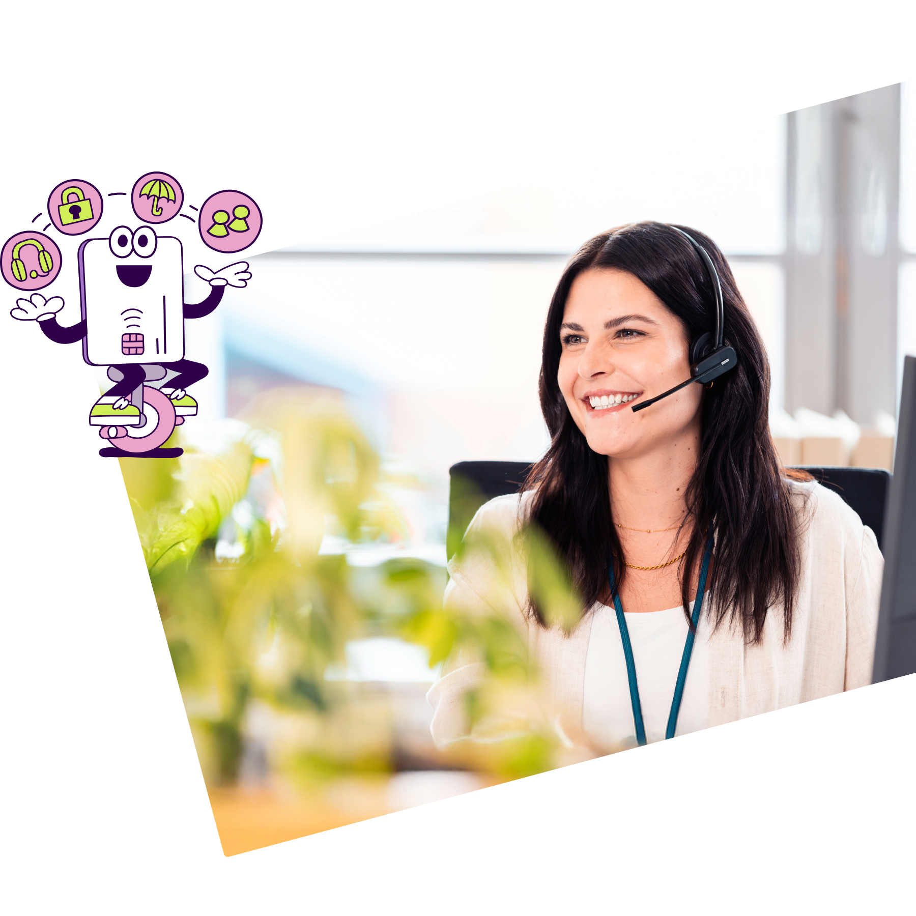 Mitarbeiterin mit Headset im Gespräch